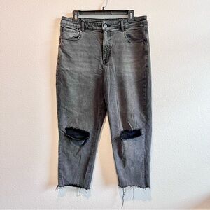 American Eagle Mom Jeans Womens Size 14 Black Crop Distressed High Rise Grunge